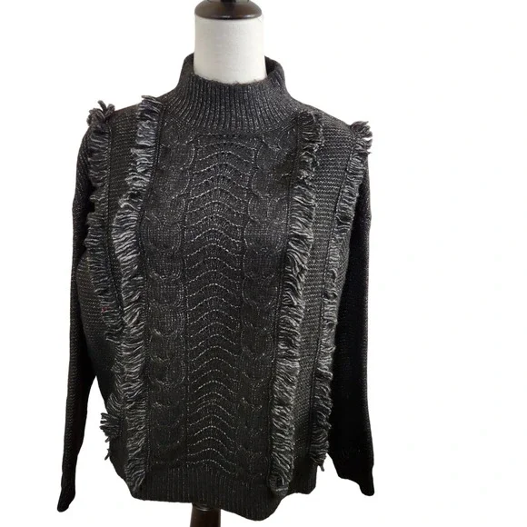 LOFT‎ Mock Neck Fringe Sweater Knit Pullover Textured Sparkle Womens Large L NWT - Picture 8 of 8
